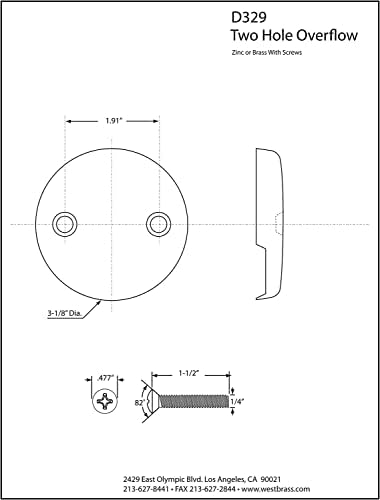 Westbrass Y593244CP Bath Waste Overflow Assembly