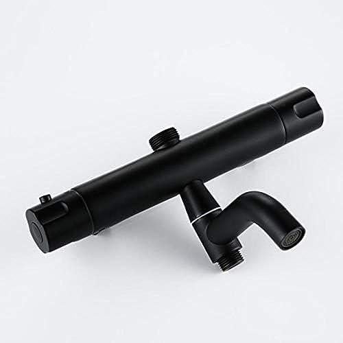 Matte Black 3-Way Thermostatic Bathroom Faucet with Rainfall Handheld