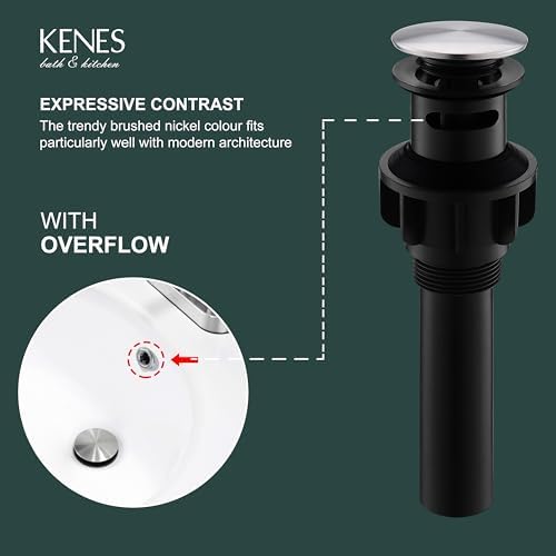 KENES Pop Up Sink Drain Stopper with Overflow Brushed Nickel