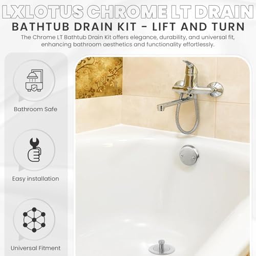 Chrome Bathtub Drain Kit Durable Modern Design Universal Fit