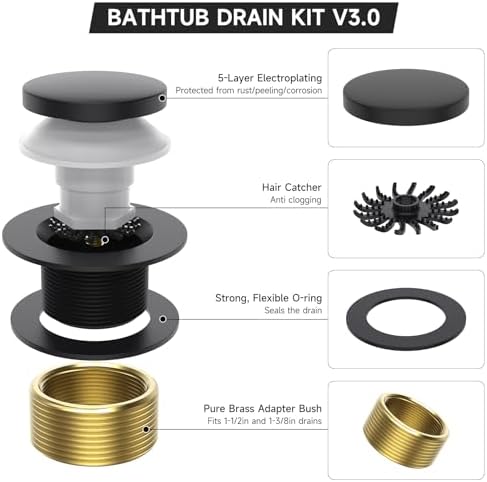 Homeslea Matte Black Tub Drain Kit with Tip-Toe Mechanism