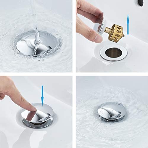 VOTON Chrome Sink Drain with Basket Stopper and Overflow Hole