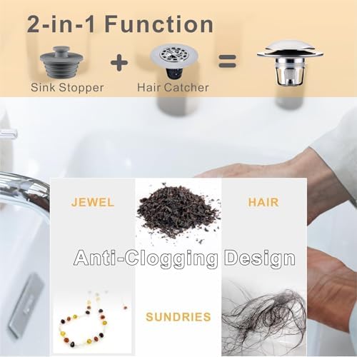 Chrome bathroom sink drain stopper 11-15 in universal fit
