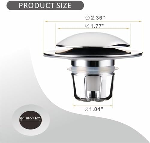 Chrome bathroom sink drain stopper 11-15 in universal fit