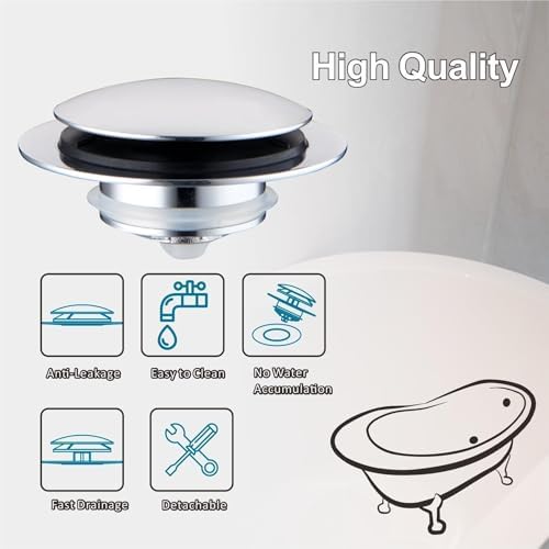 Chrome bathtub drain stopper with plug