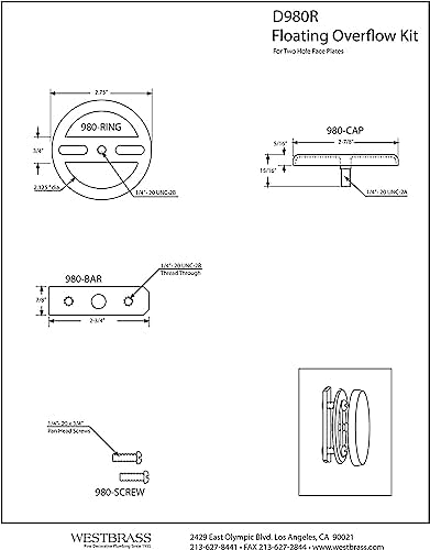 Westbrass Floating Over-Flow Bathtub Drain Faceplate