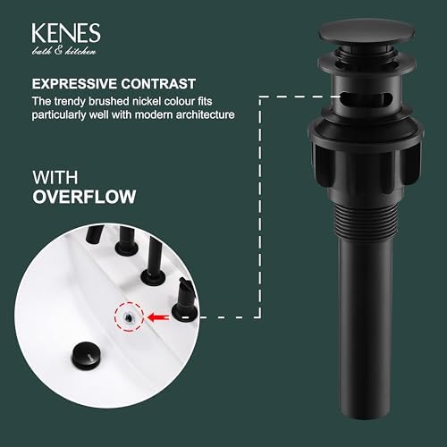 Kenes Pop-Up Sink Drain Matte Black Easy Installation Durable Design