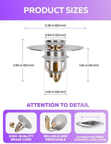 M ROSENFELD HOME Universal 2-In-1 Nickel Sink Stopper