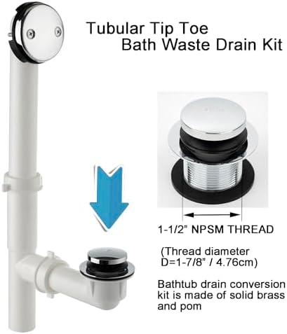 Yariwiz bathtub drain kit 1-12 polished chrome
