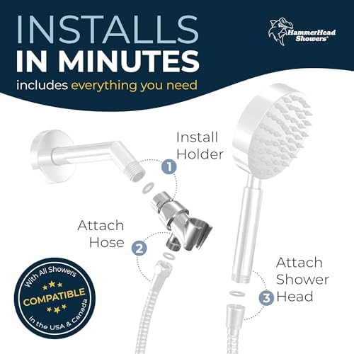 HamiltonHead Showers - Durable Adjustable Handheld Shower Head Holder Chrome US-Made