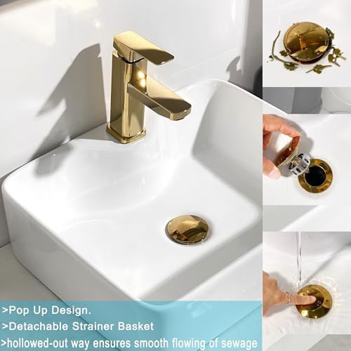 Gold-Plated Anti-Clog Sink Drain No Overflow High-End Bathroom Accessory