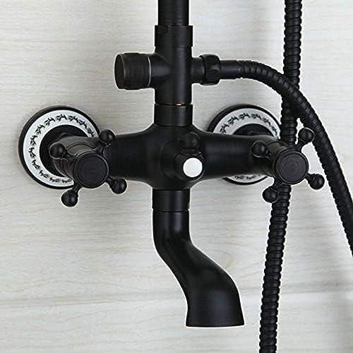 TECKI Wall-Mounted Oil-Rub-Bronze 8-Inch Brass Shower Head wCeramic Faucet