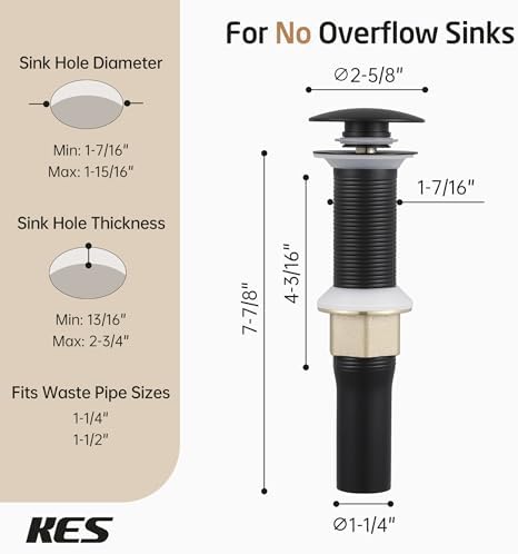 KES Matte Black Sink Drain with Anti-Clog Strainer