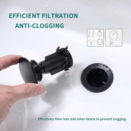 SevenGelok Black Sink Drain OverStopper with Anti-Clog Matte Black