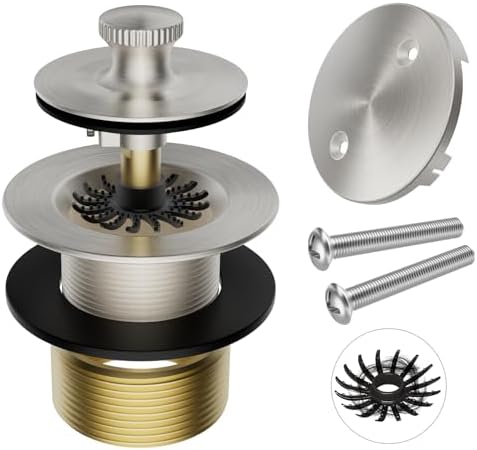 Essential Brushed Nickel bathtub drain stopper with hair catcher for easy draining