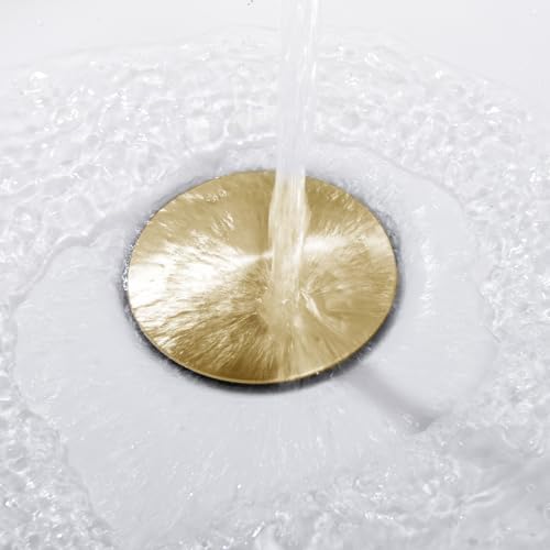 Pop Up Sink Drain Stopper with Overflow Brushed Gold