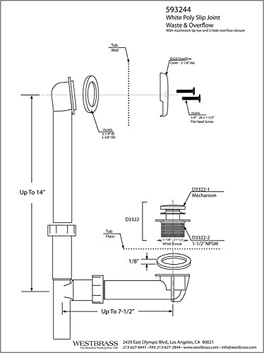 Westbrass Y593244CP Bath Waste Overflow Assembly