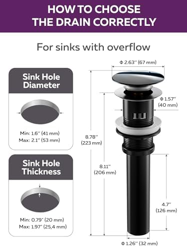 Sturdy Matte Black Sink Drain with Overflow Rust-Resistant and Anti-Clog