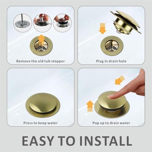 WELLUP Brushed Gold bathtub drain stopper replacement for lift turn tubs