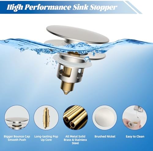 Hibbent All Metal Bathroom Sink Stopper 2-in-1 Design