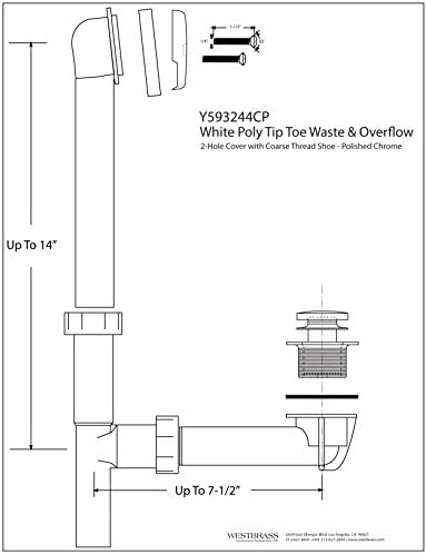 Westbrass Y593244CP Bath Waste Overflow Assembly