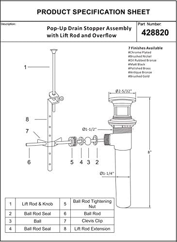 lbs Sink Drain Set with Lift Rod Overflow for Modern Bathroom Fixes