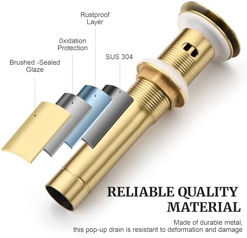 Pop Up Sink Drain Stopper with Overflow Brushed Gold