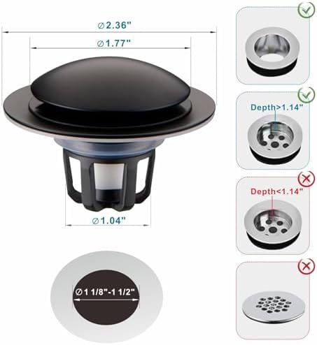 WELSAN Universal Pop Up Drain Strainer with Hair Catcher