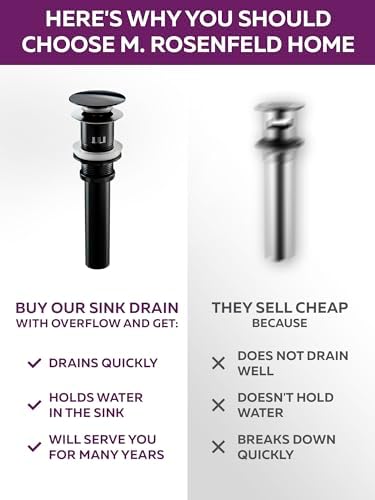 Sturdy Matte Black Sink Drain with Overflow Rust-Resistant and Anti-Clog