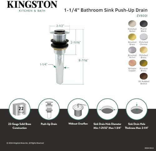 Kingston Brass Elevate Sink Drain 2-12 in Polished Nickel