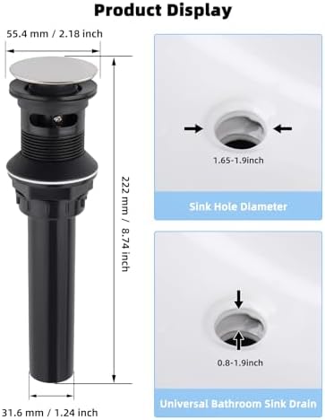 Hygie Rinse Sink Drains Stopper Overflow for Bathroom