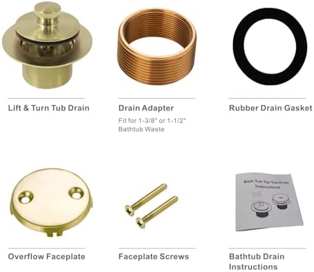 Solitaire Gold Brushed Tub Drain Kit for Bathtub Replacement