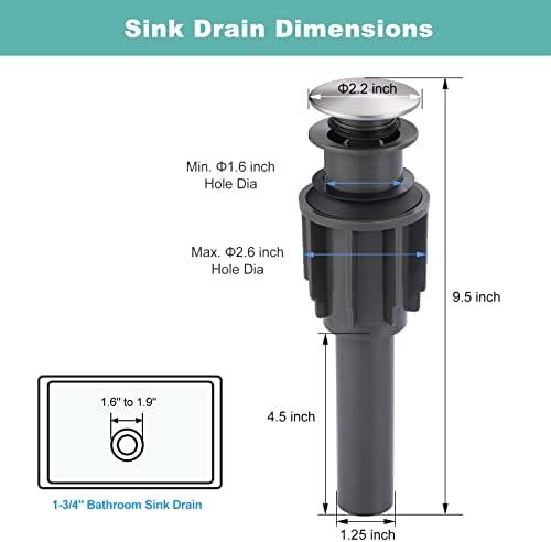 ARCORA 15 Sink Drain Pop Up Stopper No Overflow Brushed Nickel