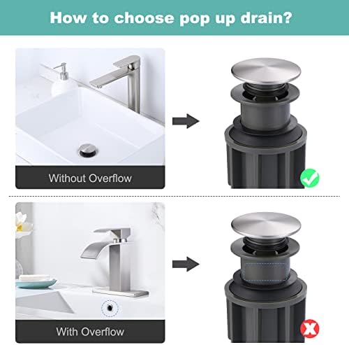 ARCORA 15 Sink Drain Pop Up Stopper No Overflow Brushed Nickel