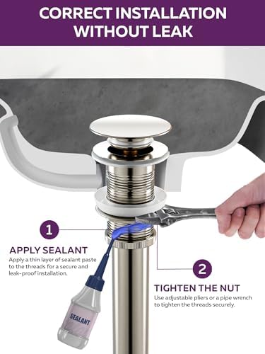 E Smooth Luxury Brushed Nickel Sink Drain with Anti-Leakage Push Button