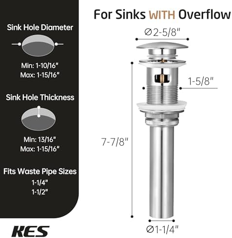 KES Vessel Sink Drain 16-19 Hole - Rustproof Durable 304 Steel