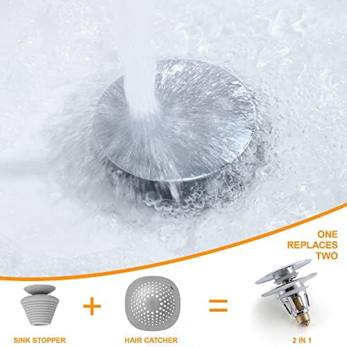 TIORIY Universal Chrome Sink Stopper with Hair Catcher