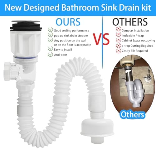 Bath Sink Drain Kit Effcient Drainage for 1-14 1-12 Drains