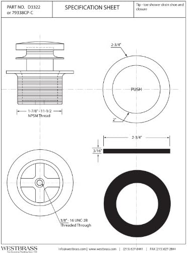 Westbrass Y593244CP Bath Waste Overflow Assembly