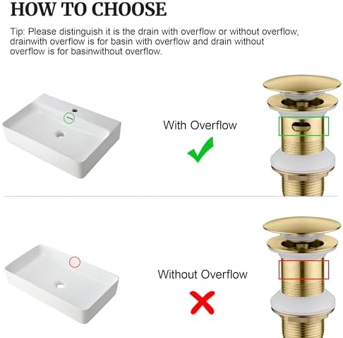 Pop Up Sink Drain Stopper with Overflow Brushed Gold