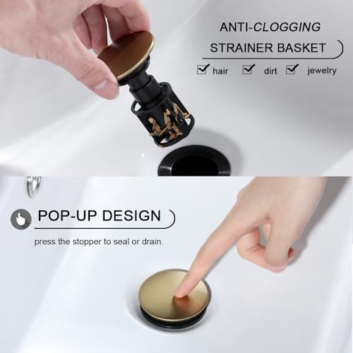 Bathroom Sink Drain Overflow Stopper with Gold Finish Clog-Free Design