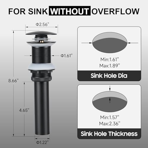 Bath Sink Drain Matte Black Pop-Up Drain Without Overflow