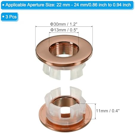 3-Piece Copper Overflow Rings Rose Gold for Bathroom Sink Surrounds