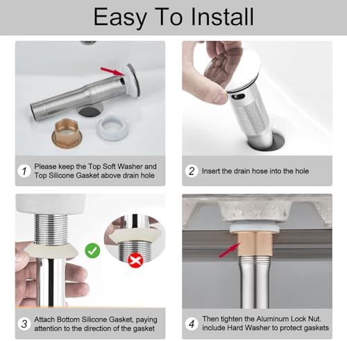 Vessel Sink Drain Stopper No Overflow Rustproof Pop-Up Design Anti-Clog Drain