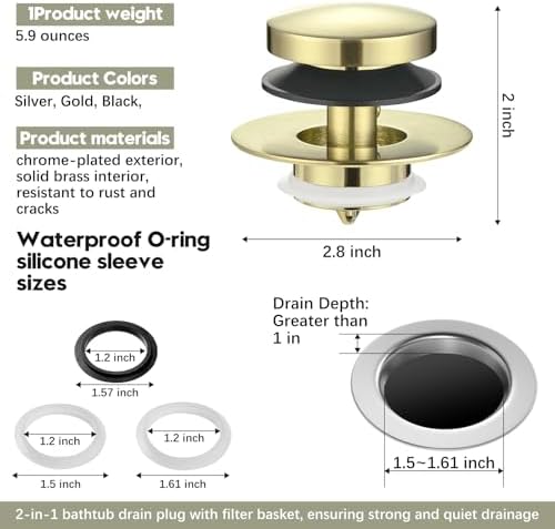 Universal Bathtub StopperBrushed Gold