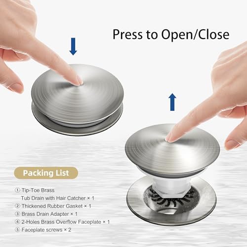 Luxurious Brushed Nickel Tub Drain Kit with Hair Catcher
