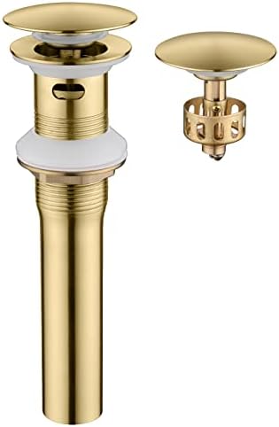 Pop Up Sink Drain Stopper with Overflow Brushed Gold