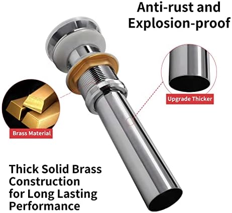 Vessel Sink Drain Stoppers Overflow Chrome Finish