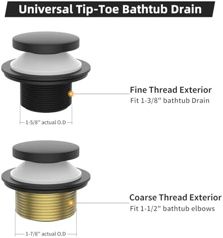 Homeslea Matte Black Tub Drain Kit with Tip-Toe Mechanism