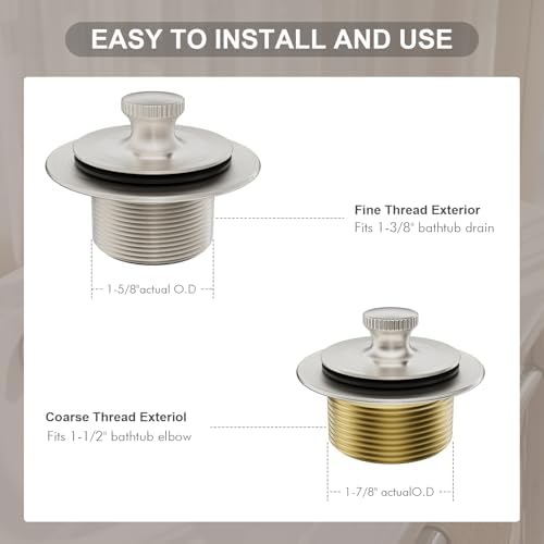 Essential Brushed Nickel bathtub drain stopper with hair catcher for easy draining